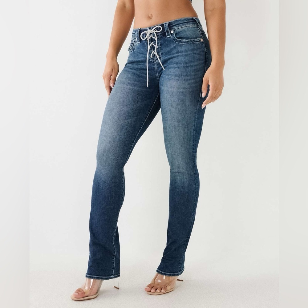 True Religion Billie Mid-Rise Lace-Up Jean 32